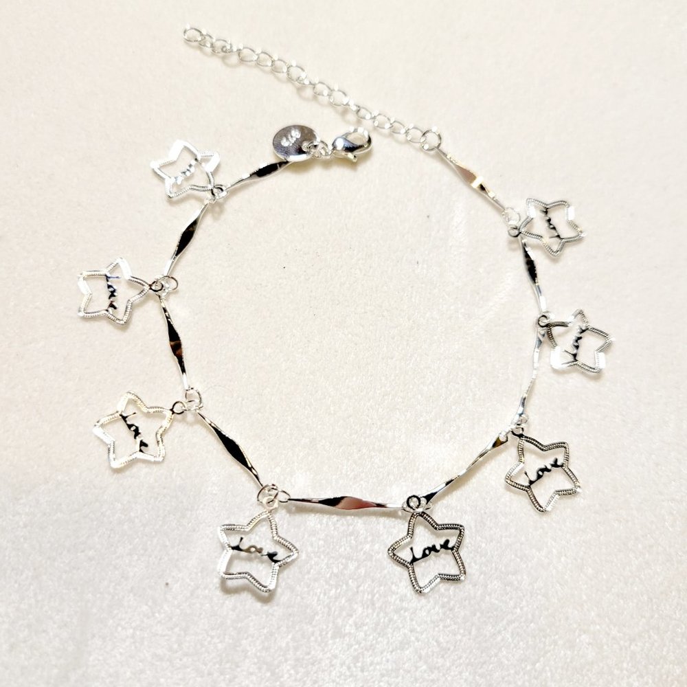 ⭐Sterling Silver Laser Cut Star Gazer Love Dangling Anklet Ankle Bracelet ⭐